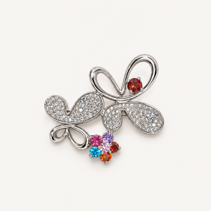 Butterfly Gemstone Pavé Brooch Duo