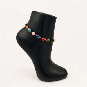 Colorful Gemstone Anklet on Matte