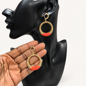 Coral and Gold Hoops on Black Bust