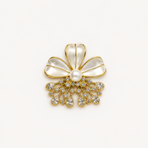 Elegant Gold Floral Pearl Brooch