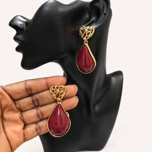 Elegant Gold and Burgundy Drop Earrings