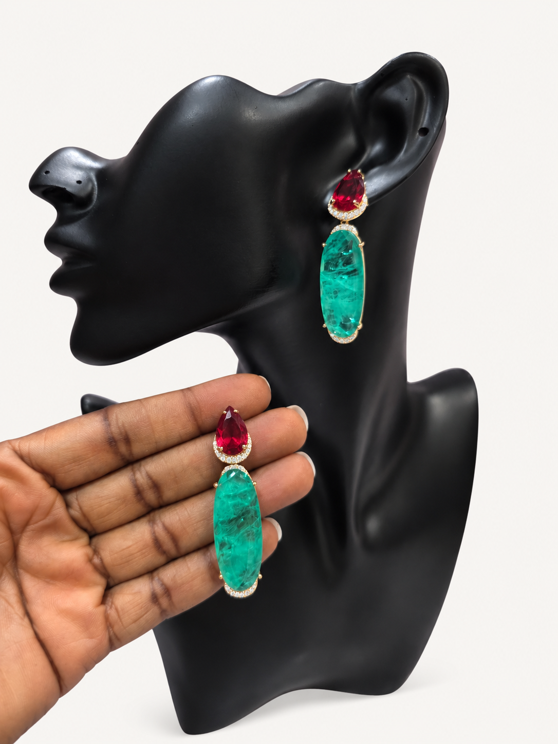 Elegant Ruby and Emerald Drop Earrings