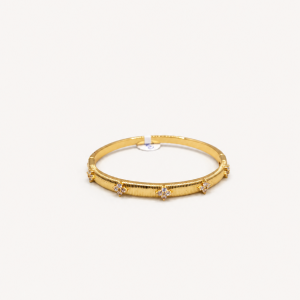 Gold Ribbed Bangle with Floral Stone Clusters