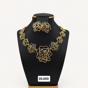 Gold Wirework Jewelry on Black Display