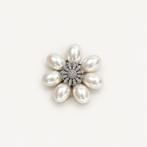Pearl and Diamond Flower Brooch