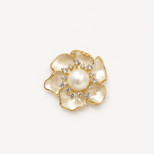 Pearl and Gold Flower Brooch