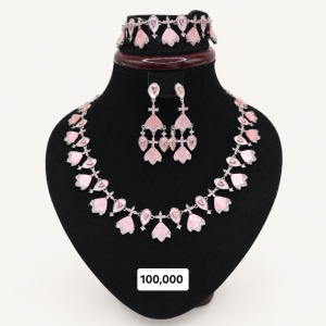 Pink Gemstone Jewelry on Velvet Bust