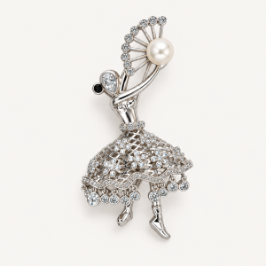 Silver Jeweled Ballerina Brooch