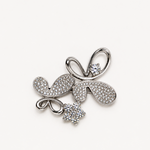 Sparkling Silver Floral Butterfly Brooch